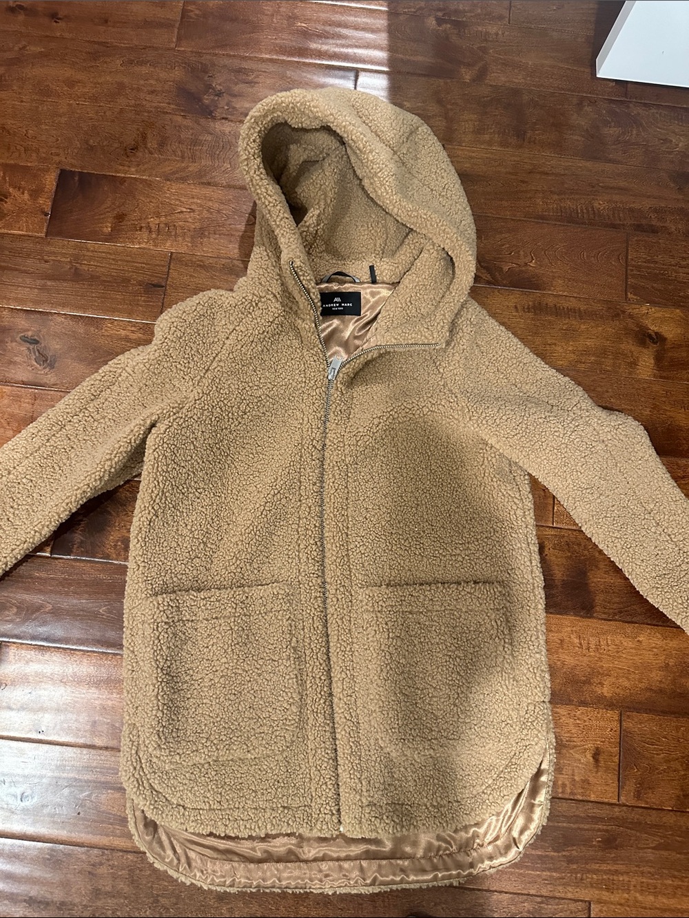 Womens Andrew Marc Hooded Sherpa Zip Jacket - Tan